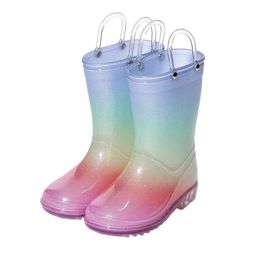 Botas de lluvia para niños para niñas, antideslizantes, ligeras, de goma degradado, suelas suaves, botas para niños, flexibles, con asas transparentes, ligeras, impermeables, rojo, 29 EU