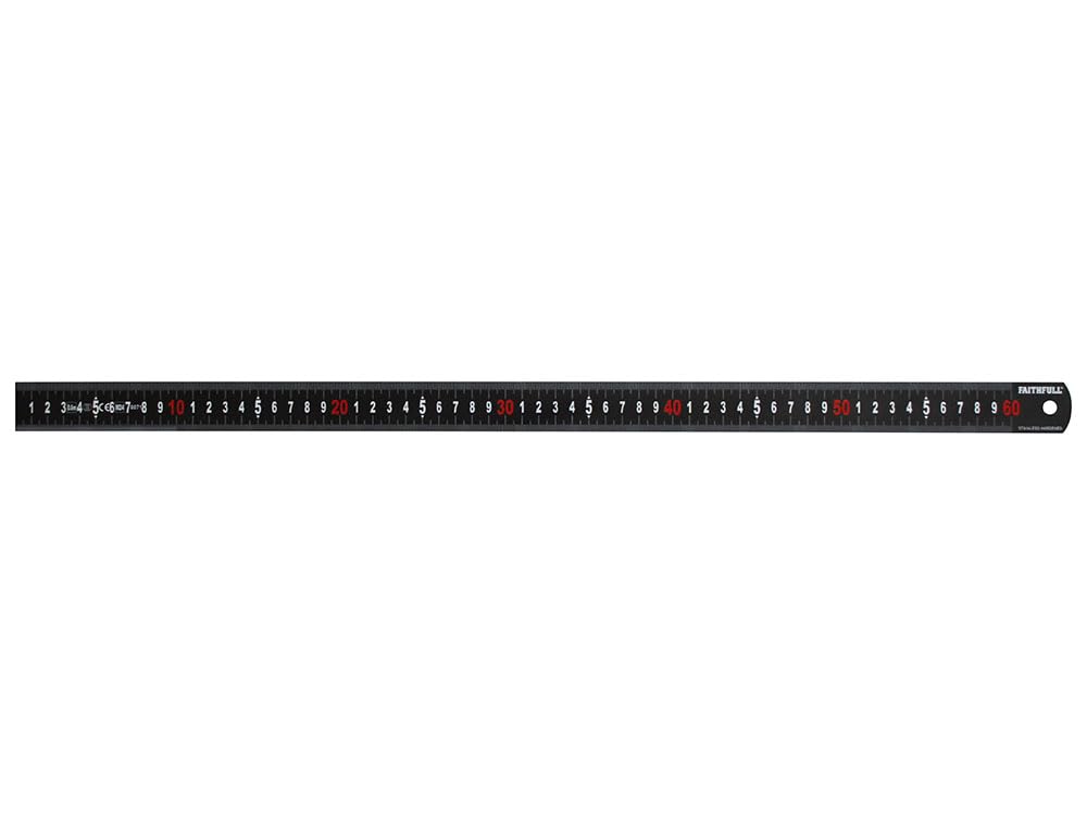 Faithfull Measuring Rule 600mm (24 Inch) – Matt Black Stainless Steel Ruler with Clear Metric Graduations & Hanging Hole