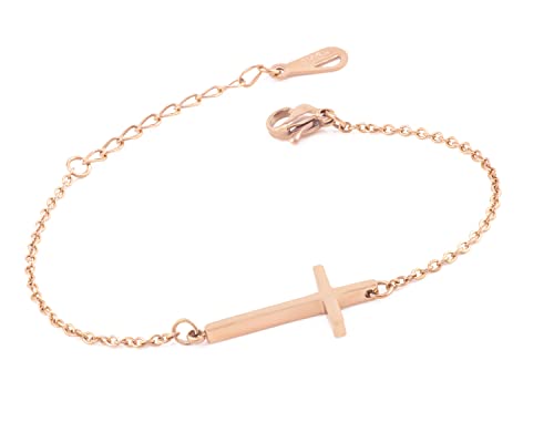 WDSHOW Rose Gold Plated Sideways Cross Ankle Bracelets Women Girls Stainless Steel