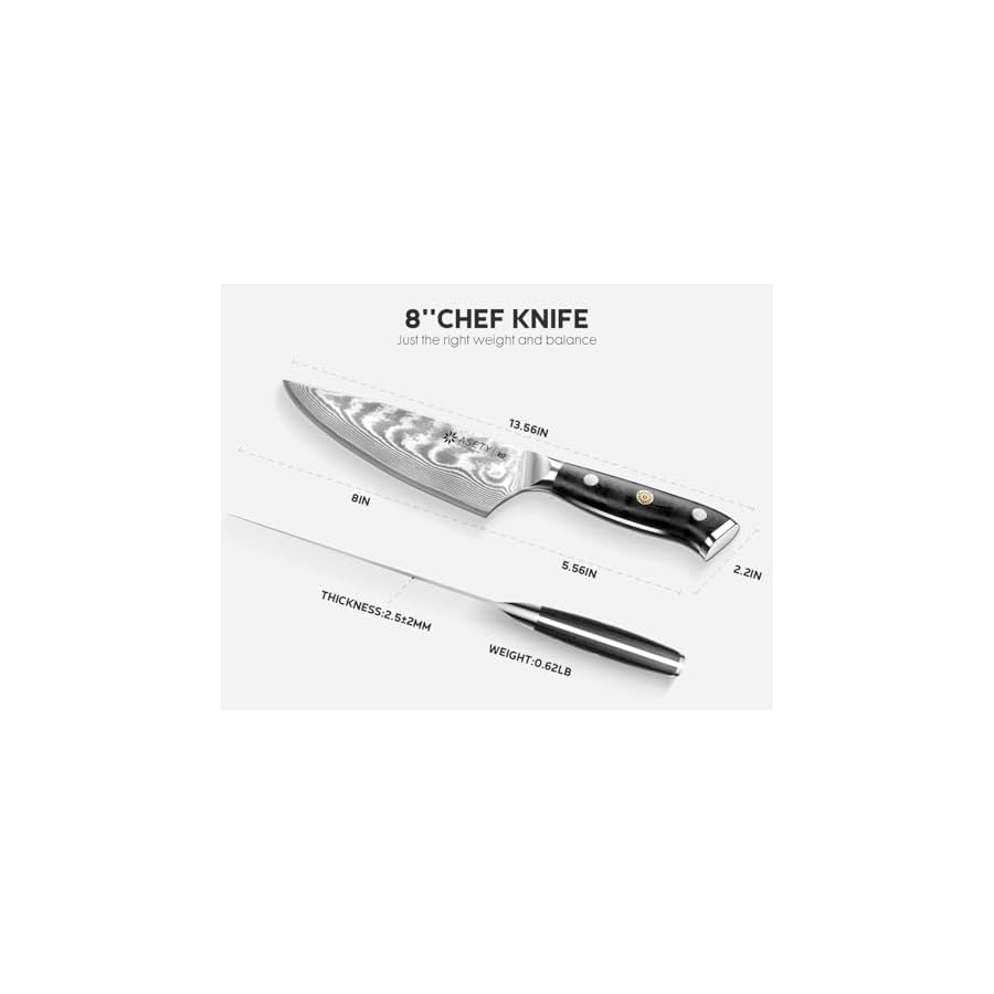 Damascus Chef Knife, 8-inch Razor-Sharp Japanese Chef Knife with VG10 Steel Core, Full Tang G10 Handle, NSF Food-Safe Professional Kitchen Knife with Sheath, Christmas Elegant Box