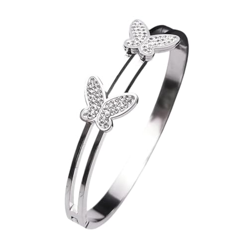 New 2026 Fashion Crystal ButteRIFly Bangel Bracelets For Women Stainless Steel Silver Color Wedding Bracelet Party Gift Jewelry B9528S03 Trendy Jewelry Fashion Festival Party