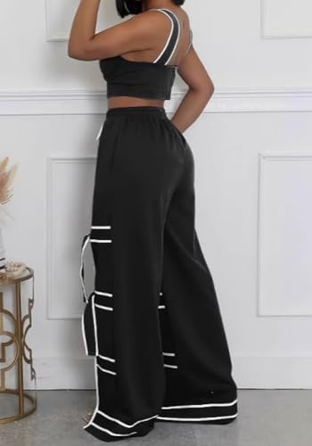 Vaceky Bow Tie Sweatpants Women Wide Leg Split Flowy Casual Trouser Pants2