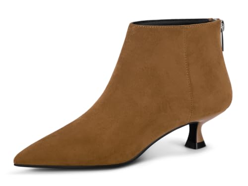 Image of Coutgo Womens Kitten Low Heel Booties Pointed Toe Short Ankle Boots Back Zipper Fall Shoes