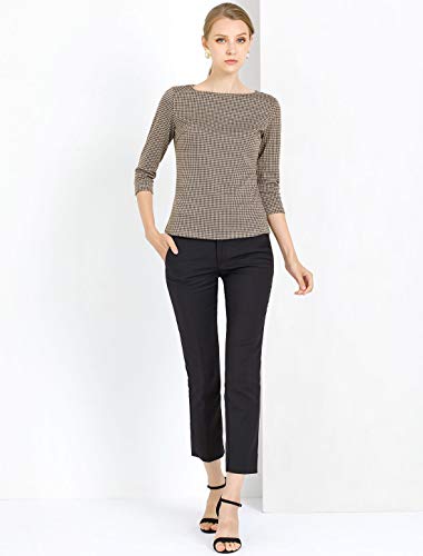 Allegra K Women's Work Office 3/4 Sleeve Boat Neck Houndstooth Knit Top Blouse Small Brown #TOP2