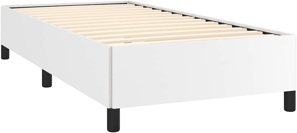 Twin XL Bed Frame White Faux Leather, Plywood Platform Foundation with Sturdy Slatted Support, Easy Assembly, Durable Modern Minimalist Furniture for Bedroom Mattress Support