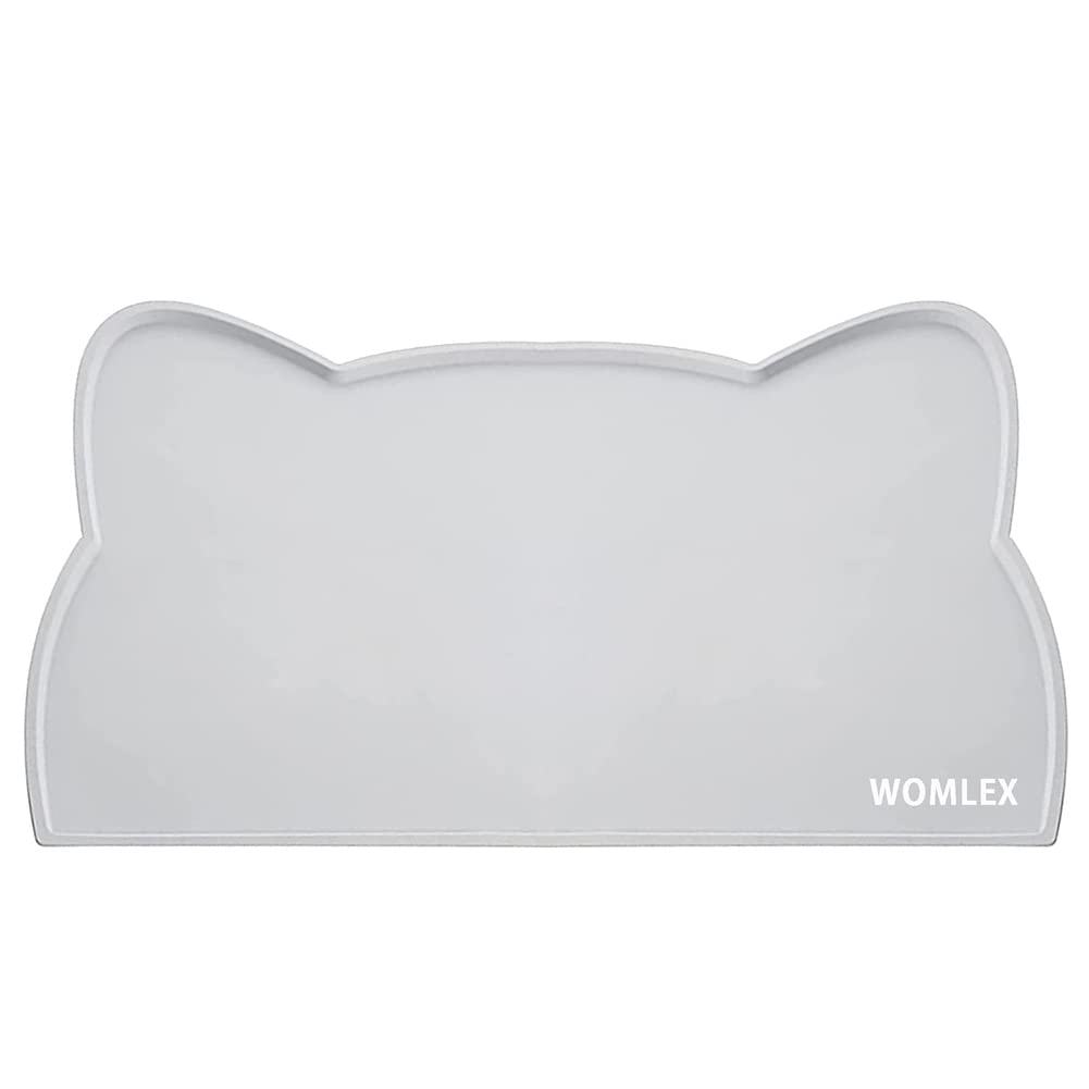 Cat Food Mat, Silicone Pet Feeding Mat Non Slip Dog Bowl Mat Waterproof Tray Cushion (Grey 44 * 25cm)