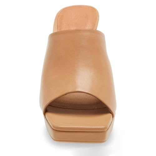 Image of Womens Platform Chunky Heels Mules Square Open Toe High Heeled Sandals Slip On Slides Dress Shoes