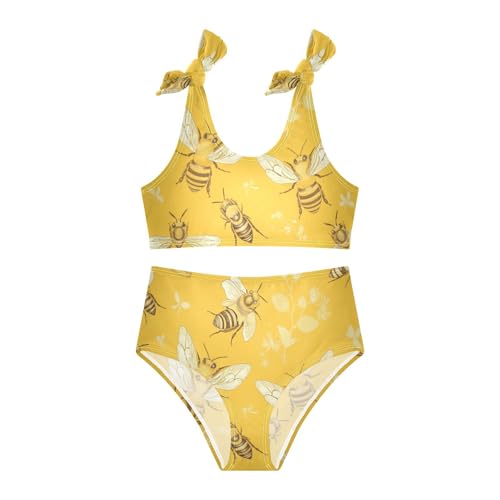 KLL Bees on Yellow Girls' 2 Piece Bikini Set Scoop Neck Swimsuit Swimwear Cute Shoulder Strap3