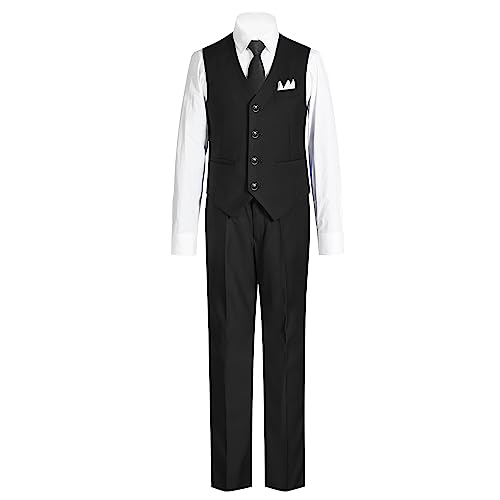 Boys' 6-Piece Formal Slim Fit Suit Set, Vest, Pants, Dress Shirt, Tie, Pocket Square, and Bow Tie4
