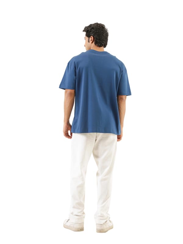 Image of SAADAA Men's Oversized Cotton T-Shirt | 210 GSM Heavyweight Fabric | Drop Shoulder | Dual Knit | Comfortable Casual Wear | Solid Colors