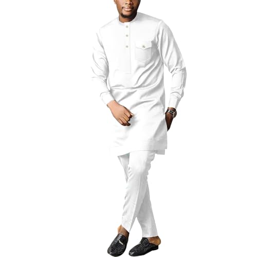 African Suit for Men Dashiki Native Attire Casual Long Sleeve Shirt and Pant 2 Piece Sets Wedding Outfits - Main Image