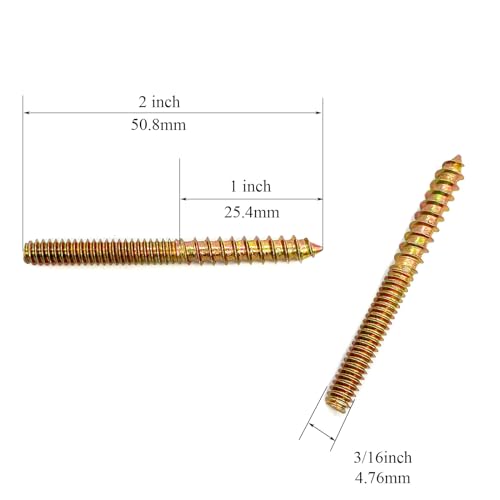 Image of 20 Pack 3 /16-24x 2 Inch Hanger Bolts 3 /16-24 inch Double Headed Bolts 3 /16 Wood Dowel Screw Self-Tapping Screw Hanger Bolts for Furniture Screws Threaded Rods Bolt 50.8mm Length