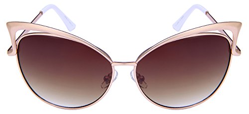 Fashion Oversized Metal Cat Eye Sunglasses Color Mirror & Gradient Lens for Women with Cleaning Pouch UV400 Protection (MG)