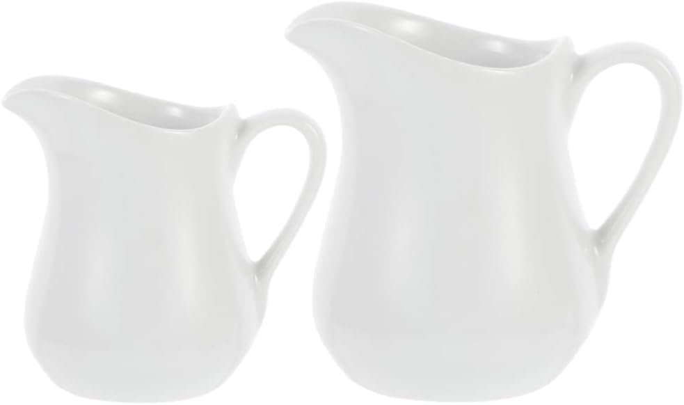 Luxshiny Ceramic Cream Jugs 2pcs Small Creamer Pitcher with Handle, White Porcelain