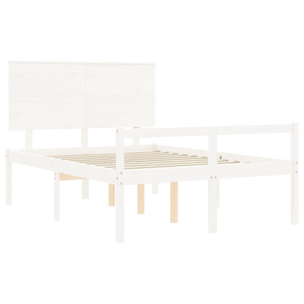 Seniorenbett Weiß aus massivem Kiefernholz mit Lattenrost und Kopfteil 120x190 cm, Schlafplatz mit Stauraum, seniorengerechtes Bettgestell für Schlafzimmer und Gästezimmer