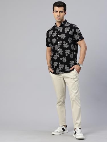 Image of Majestic Man Slim Fit Floral Printed Pure Cotton Casual Half Sleeve Shirt