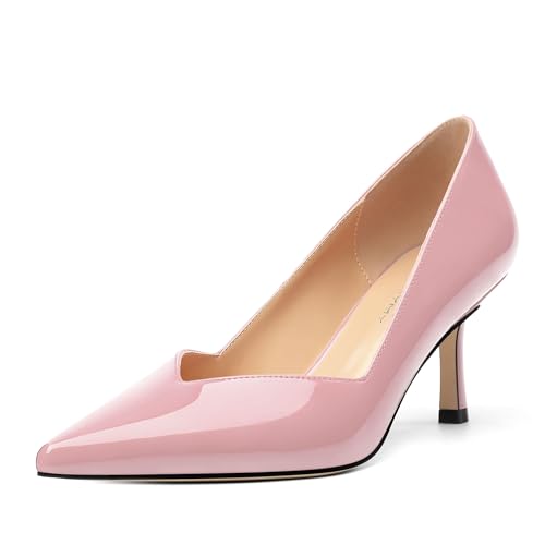 Image of Women Pointed Closed Toe 2.5 Inch Kitten Heel Slip On Pumps | Elegant Comfort Formal Dress Footwear, Versatile Ladies Shoes For Office Wedding Party Evening Daily Occasions