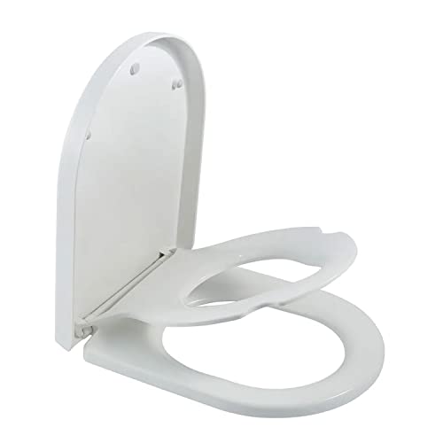 ECOSPA D-Shape Family Friendly Toilet Seat with Soft Close Functions, Removeable Child Seat and Top & Bottom Hinges to fit 99% Toilets (D-Shape Family)