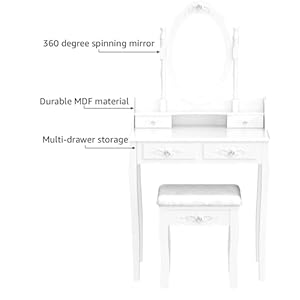 Vanity table set makeup table with oval mirror stool bedroom wood dressing table with 4 drawers white  urban country home decor