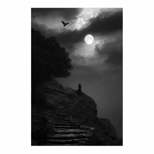 Poster noir et blanc scène nocturne montagne darks toile décoration cuisine