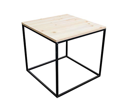 Spetebo Metall Beistelltisch mit Holz Tischplatte - 45x45x42 cm - Couchtisch Sofatisch Tisch
