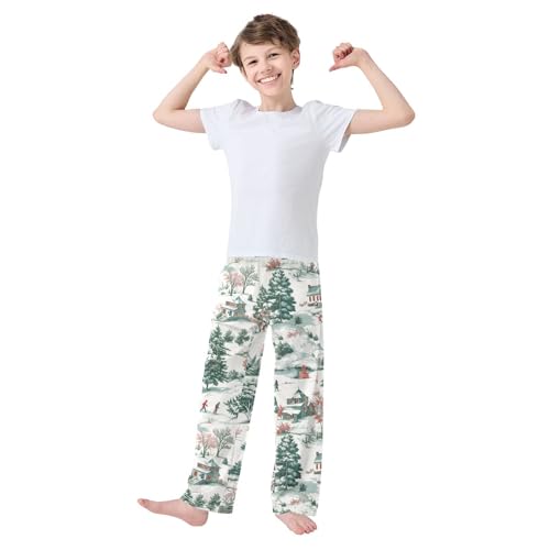 Boys' Pants Winter Snow Scene Old Christmas Long Bottoms Jogger Pants Elastic Waist Trousers with Pockets S-XL2