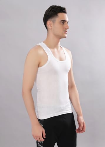 Image of Dollar Bigboss Men's White Solid Cotton Regular Vest