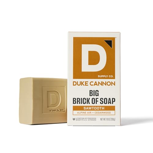 Image of Duke Cannon Supply Co. Extra Large Bar Soap - Men's Natural Bar Soap with Masculine Scents - Made in the USA with Domestic & Globally Sourced Materials - All Skin Types - Big Brick - Sawtooth,10 oz | Alpine Air + Cedarwood Scent - Triple-Milled Men's Bar Soap - Deep-Cleansing Bath Bar