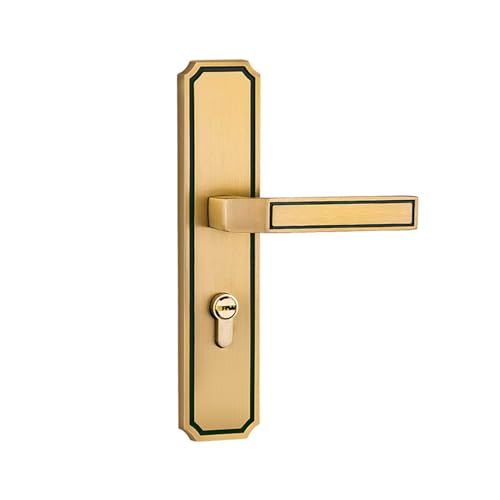 OYUXICWD All-Copper Chinese Antique Indoor Silent Household Door Lock Villa Bedroom Wooden Door Door Lock Golden Handle Lock(BR50 65 Copper Wire Drawing)