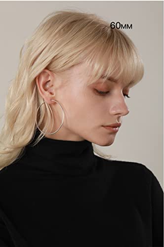 Chic 925 Sterling Silver Big Hoop Earrings Minimalist Round Circle Endless Large Huggie Hoops Statement Earrings 50/60/70/90mm Hypoallergenic Fashion Jewelry Gifts for Women Girls