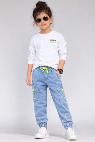 Image of Bold N Elegant Comfy Kid's Trendy Cool Print Washed 6 Pocket Denim Elasticated Jeans Joggers Pant for Baby Boys Girls