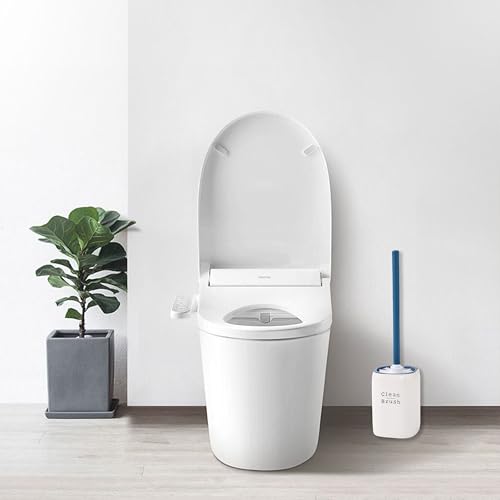 Image of Toilet Brush- Stylish Relief Letters Design Gray & White Toilet Bowl Brush and Holder Set - Premium Toilet Cleaner Brush with Elegant Toilet Brush and Holder for Modern Bathrooms（Blue＆White）