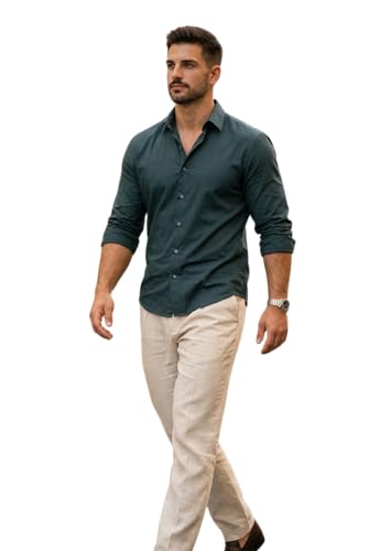 Image of IndoPrimo Men's Cotton Shirt with Stylish Full Sleeves Spread Collared Neck Solid Pattern Western Style Classic Fit and Standard Length | Casual Shirt for Man