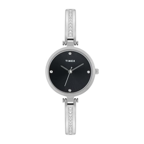 Image of TIMEX Analog Watch for Women with Black Round Dial & Silver Brass Bracelet Band Water Resistant Women's Wrist Watches - TWEL200SMU02