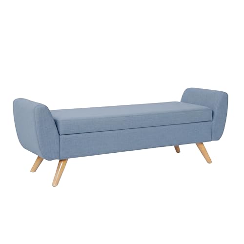 Image of HomePop 60 inch Modern Storage Bench with Wood Legs - French Blue Woven