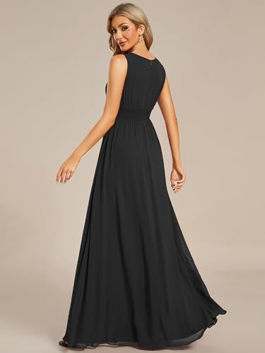 Ever-Pretty Kleider für Hochzeitsgäste Maxi Halterneck Lang Chiffon Abendkleid Ärmellos A-Linie Schwarz 36
