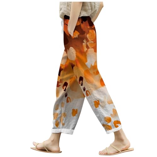 Pantalon large en lin pour femme avec taille élastique et cordon