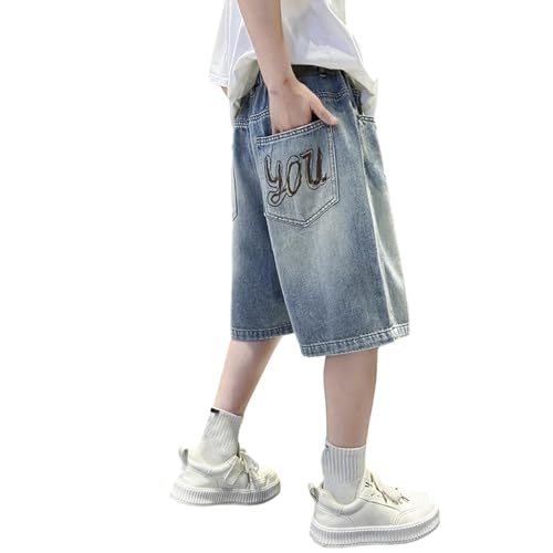 Generisch Pantalones casuales para niños, modernos, estampados, pantalones capri, cintura elástica, cómodo para verano, primavera, para uso diario, edades 5-14, azul, 5-6 años