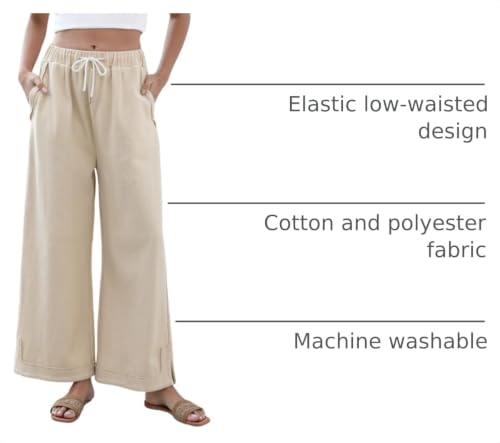 Image of Athlisan Womens Baggy Wide Leg Palazzo Pants Casual Loose Drawstring Elastic Waisted Lounge Trousers with Pockets