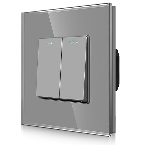 CNBINGO Rocker - Interruttore della luce a 2 vie, in vetro, moderno pannello da parete con punti luminosi, colore: grigio