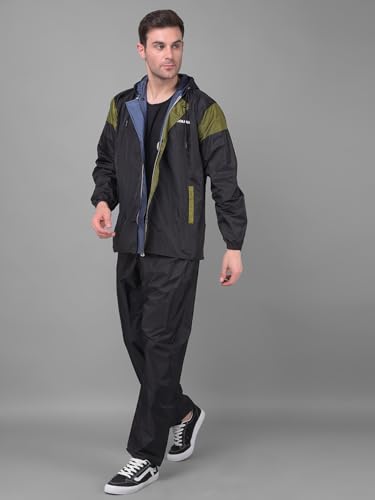 Image of Dollar Rainguard Men's Reversible Full Sleeve Solid Raincoat Set With Adjustable Hood and Pocket