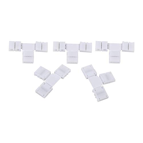 BYARSS Conector de luz en Forma de X/T, 5 adaptadores de Conectores con Clip de 4 Pines sin Soldadura para Tira de luz LED RGB 5050 de 10 mm(T Shape)