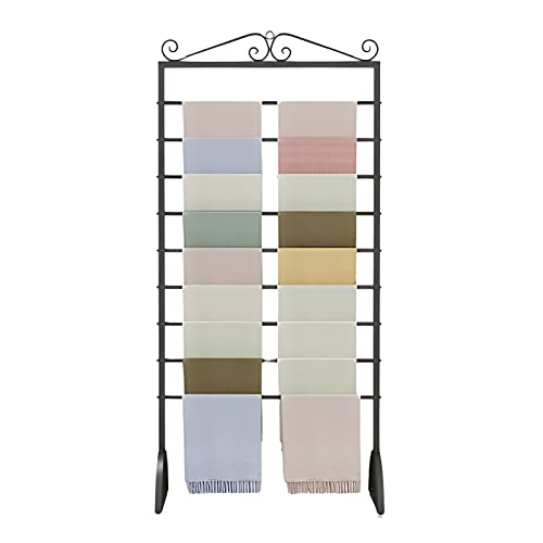 UWYTGF Large Capacity Scarf Holder Muti-Layer,Clothing Store Multi-Purpose Display Stand for Fabric/Towel/Shawl,Floor-Standing Hijab Collect Rack,Heavy Duty Iron,Black,Length,45Cm/17.7In