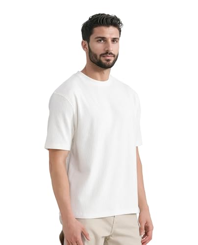 Image of GRECIILOOKS Men's Polycotton Textured Drop Shoulder Oversized Fit T-Shirt