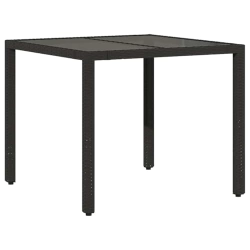 vidaXL Table de Jardin Dessus en Verre Noir 90x90x75 cm Résine tressée