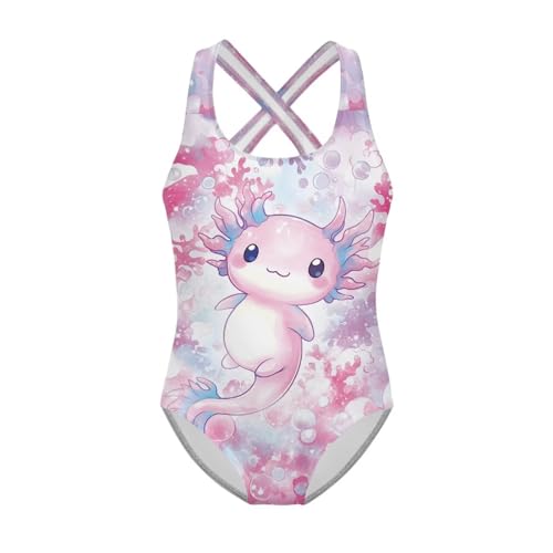 Image of Girls One Piece Swimsuits Axolotl Cross Back Swimwear Beach Summer Quick Dry Beach Bathing Suit