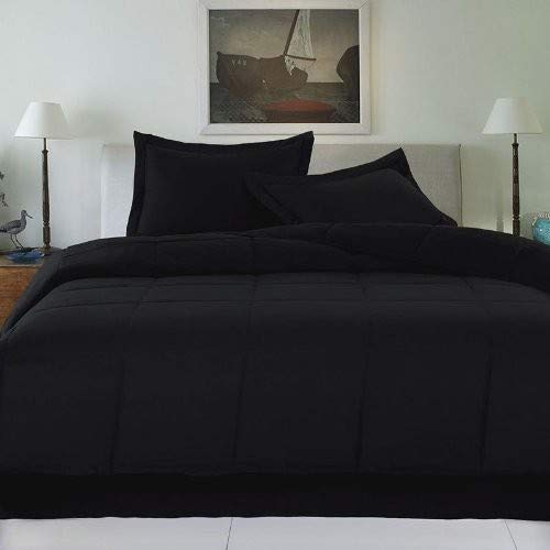 Cottonpure Sustainable Cotton Filled Medium Warmth Breathable Hypoallergenic Comforter, Twin, Black