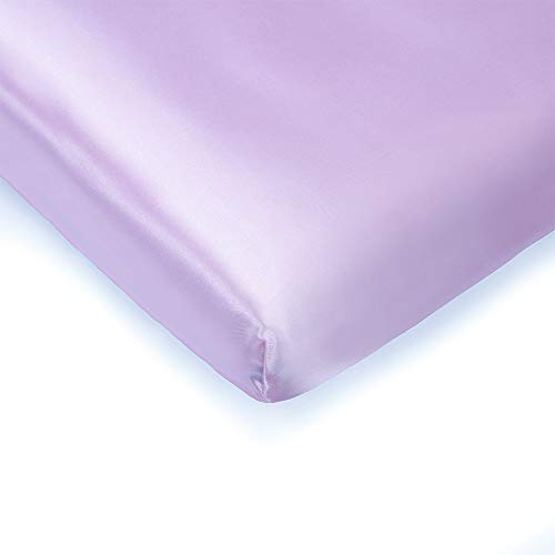 Image of Pro Goleem Satin Pack n Play Playard Sheet Great for Baby Hair Soft Silk Feeling 27x39 Inch Fitted Portable Mini Crib Sheet Playard Mattress Cover for Girls Lavender