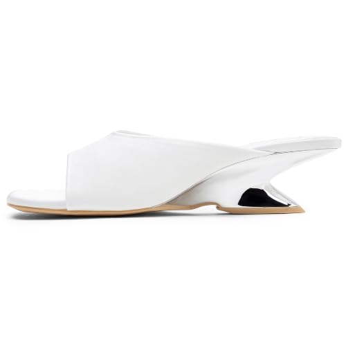 VEPOSE Vepose Women's White Satin Open Toe Kitten Heels Sandals, Size 9, 6112
