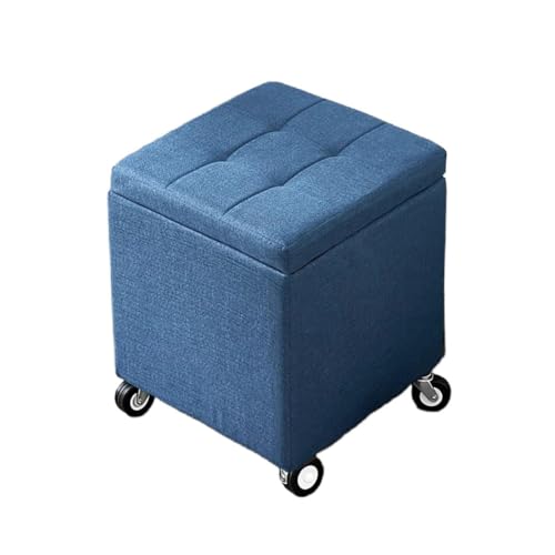 Banco otomano de almacenamiento con ruedas para sala de estar, dormitorio, entrada, color azul, 31.5 x 15.7 x 18.1 pulgadas, elegante reposapiés y baúl de almacenamiento, muebles versátiles para el
